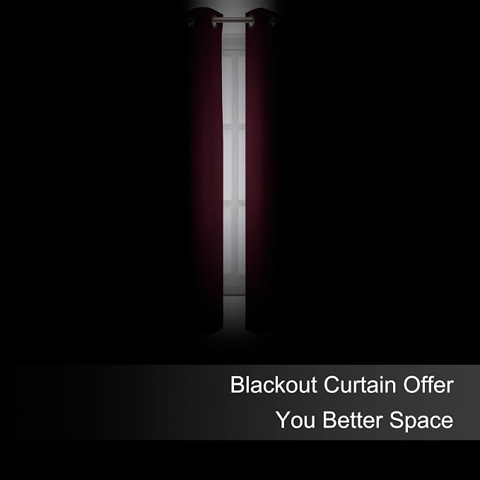LEMOMO Blackout Curtains 66 x 54 Inch Long Burgundy Red Curtains Set of 2 - Image 3