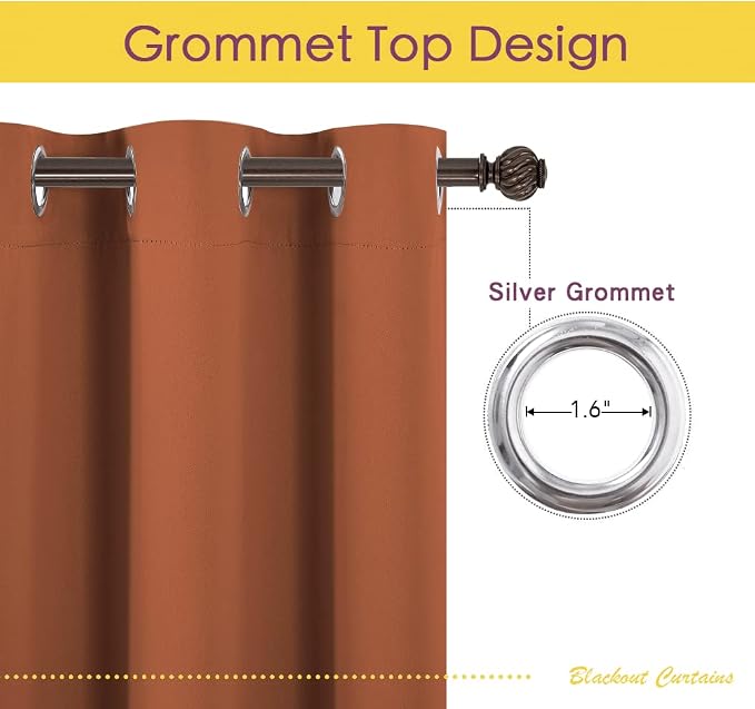 NICETOWN Room Darkening Draperies Window Curtain Panels, Burnt Orange, 2 Panels - Image 3