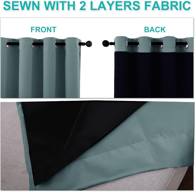NICETOWN Aqua 100% Blackout Lined Curtains, 2 Thick Layers Narrow Wide Window - Image 5