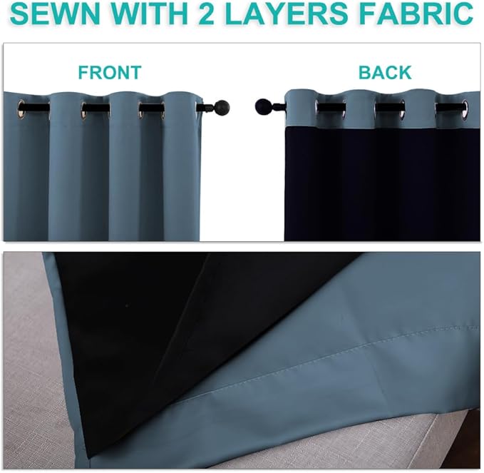 NICETOWN 100% Blackout Window Curtain Panels, Smoky Blue, 2 Pieces, 62-inch - Image 4