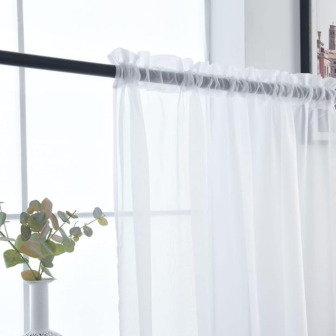 SpaceDresser White Kitchen Sheer Valance Curtains 24 Inch, Voile Sheer Cafe - Image 4