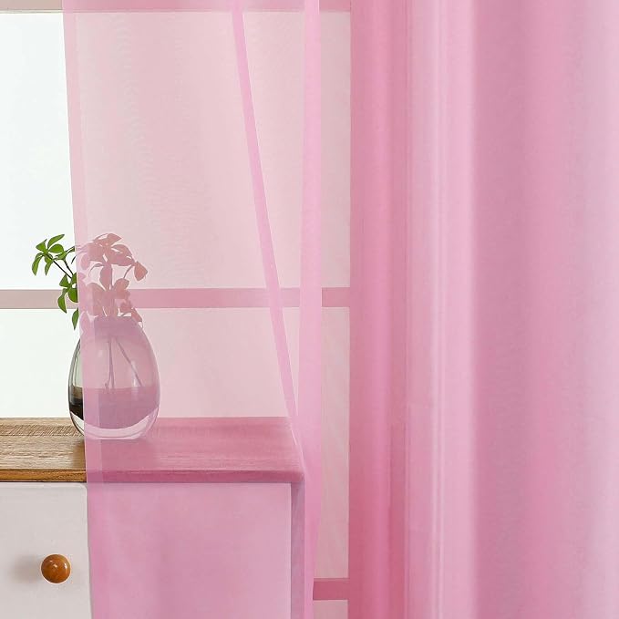 Light Pink Valances for Windows 14 inch Length 2 Panels, Small Voile Sheer - Image 4