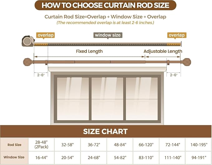KAMANINA Black Curtain Rod for Windows 72 to 144 Inches Long Heavy Duty Curtain - Image 7