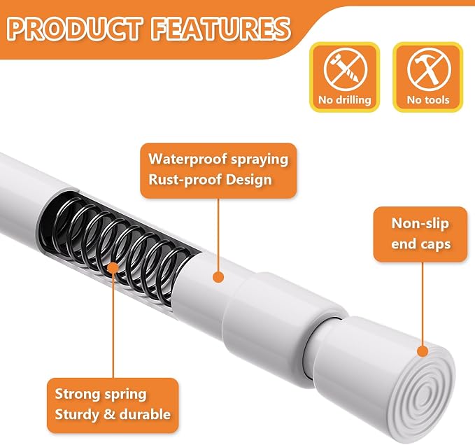 KXLife 4 Pcs Tension Curtain Rod 35 to 46 Inches, 5/8" Diameter Spring Curtain - Image 3