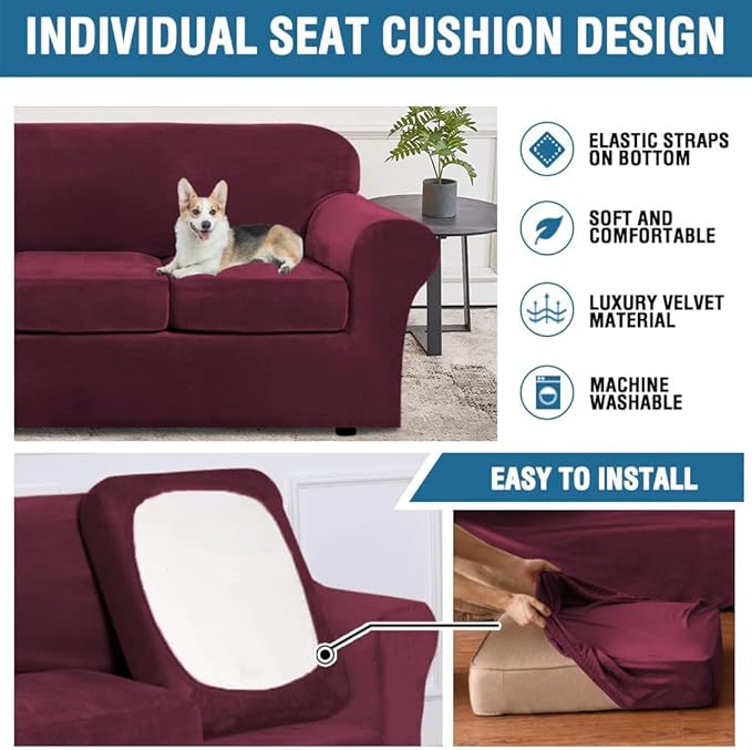 H.VERSAILTEX Rich Velvet Stretch 2 Piece Cover Chair Slipcover Sofa Cover - Image 6