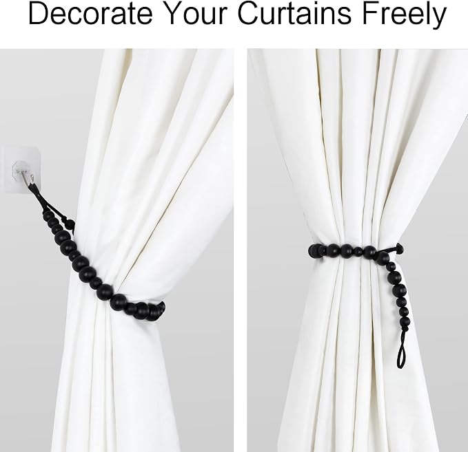 4 Pieces Wood Bead Curtain Tieback Boho Curtain Tiebacks Curtain Holdbacks - Image 3