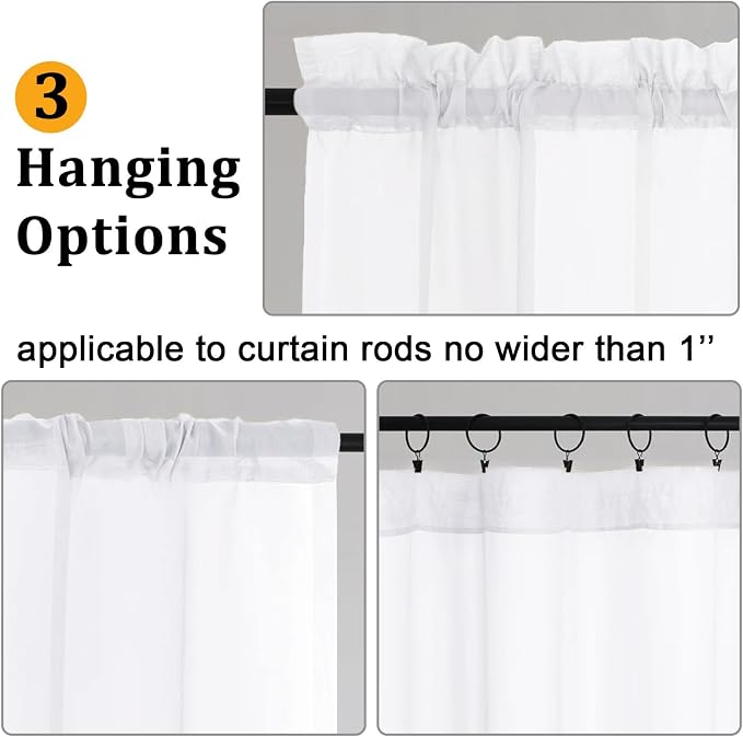 Gwine White Sheer Curtains 108 Inches Long 2 Panels Set, Voile Light Filtering - Image 4