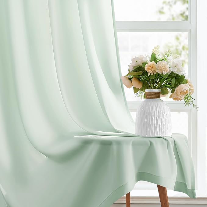 HOMEIDEAS Non-See-Through Sage Green Privacy Sheer Curtains, 52 X 63 Inches - Image 6