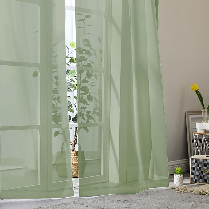 Sage Green Sheer Curtain for Bedroom Living Room 72 Inches Long 2 Panels Set - Image 9