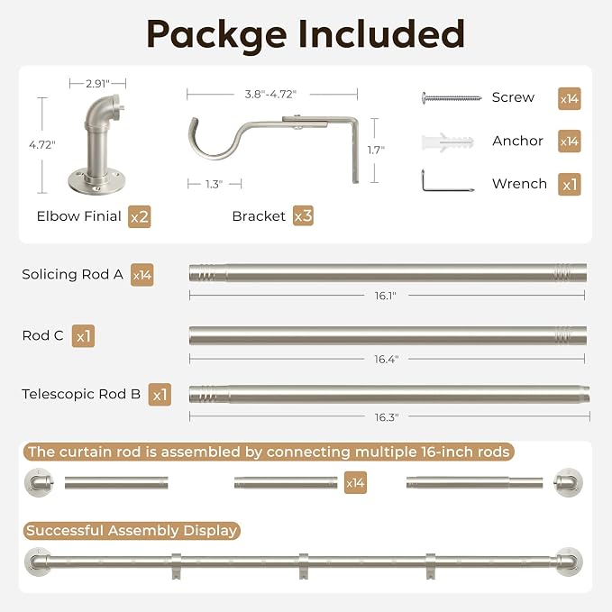 Zeerobee Curtain Rods for Windows 120 to 240, 1 Inch Industrial Wrap Around - Image 7