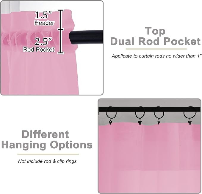 Sheer Pink Curtains for Bedroom Living Room 90 Inches Long 2 Panels Set - Image 4