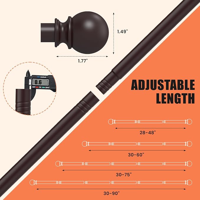 Curtain Rods for Windows 30 to 60 Inch, 5/8 Inch Heavy Duty Decorative Curtain - Image 3