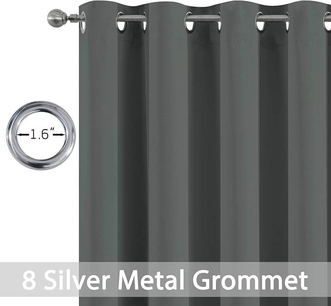 Yakamok Room Darkening Dark Gray Blackout Curtains Thermal Insulated Grommet - Image 3