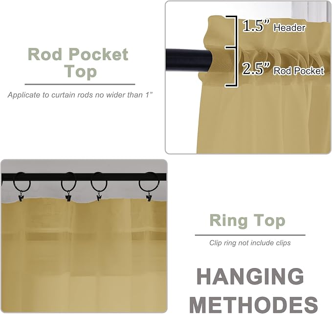 OWENIE Gold Sheer Curtains 120 Inches Long 2 Panels Set, Airy Lightweight Sheer - Image 3