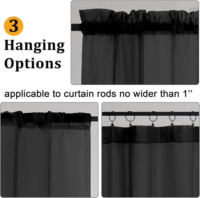Gwine Black Sheer Curtains 120 Inches Long 2 Panels Set, Extra Long Sheer Black - Image 4