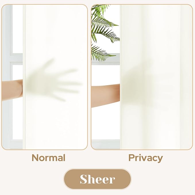 HOMEIDEAS Non-See-Through Ivory Privacy Sheer Kitchen Curtains, 30 X 36 Inches - Image 3