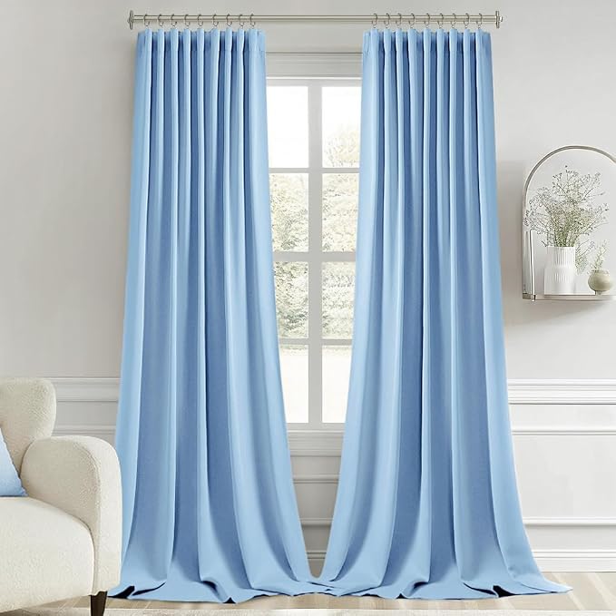 MIULEE Sky Blue Back Tab Blackout Curtain 96 Inch Long 2 Panels Set - Image 9