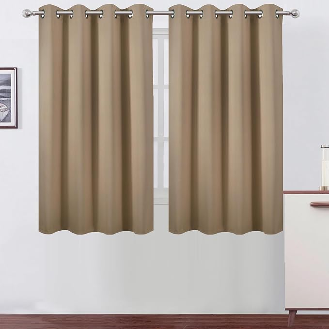 LEMOMO Blackout Curtains 66 x 54 Inch Long Natural Curtains Set of 2 Panels by Lemomo