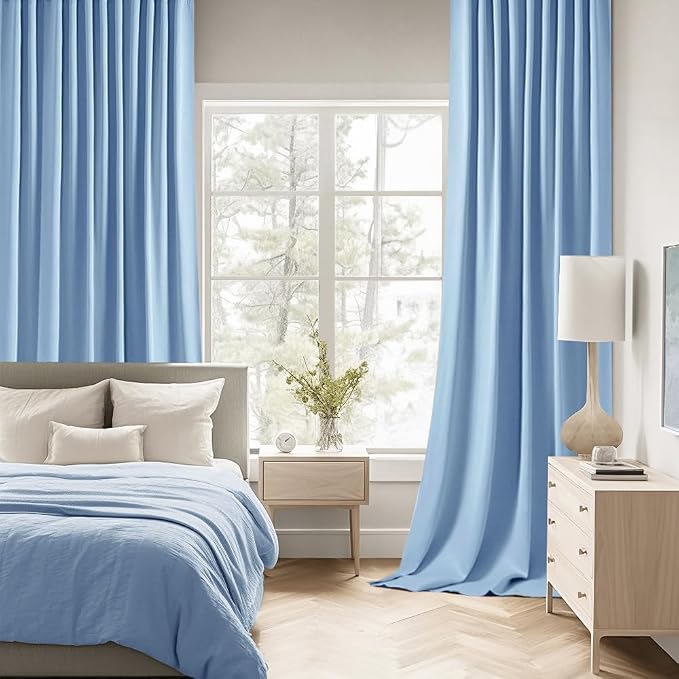 MIULEE Sky Blue Back Tab Blackout Curtains 84 Inch Length 2 Panels Set - Image 2