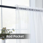 youleyar Solid Sheer Rod Pocket Curtain Voile Draperies 2 Panels White Beige - Image 3