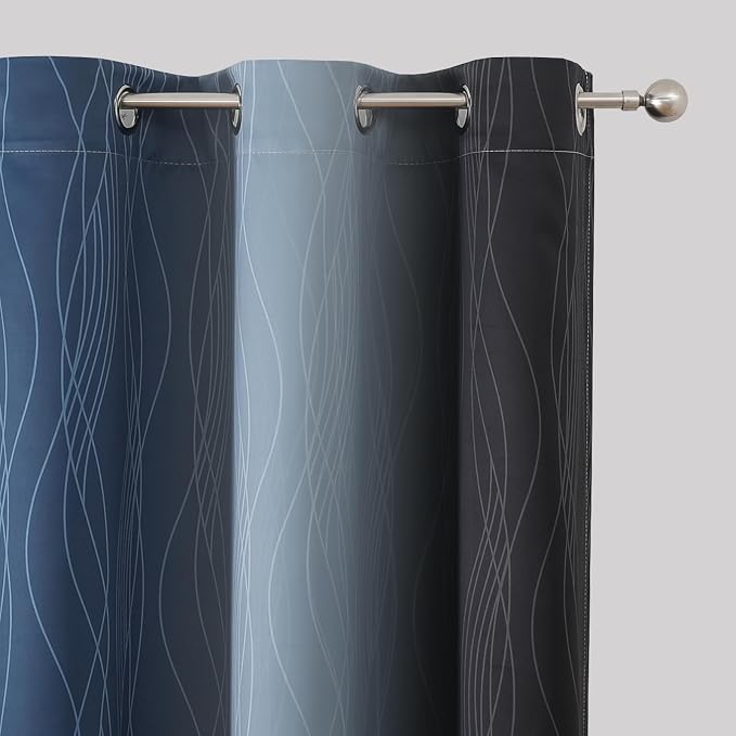 Estelar Textiler Navy Blue and Black Ombre Blackout Curtains 72 Inches Long - Image 4
