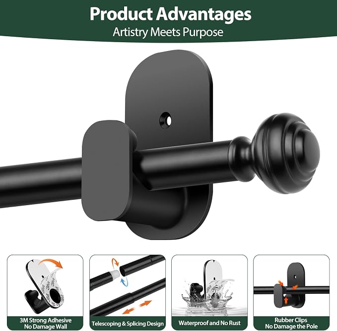 KAMANINA Curtain Rods 2 Pack No Drilling - Image 9