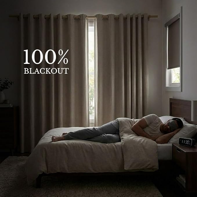 NICETOWN Natural Linen 100% Blackout Curtains 120 inches Length 2 Panels Set - Image 2