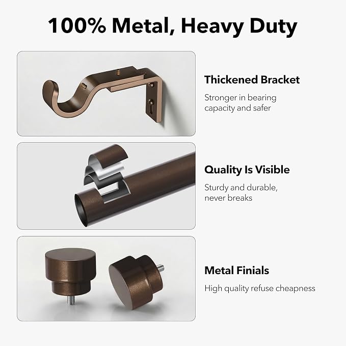 IFELS Heavy Duty Curtain Rods for Windows 48 to 84 Inch, 1 Inch Bronze Curtain - Image 3