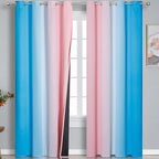 Pink and Blue Blackout Curtains 84 Inches Long, Ombre and Wave Line Pattern by ESTELARTEXTILER