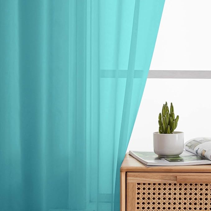 Turquoise Sheer Curtains for Bedroom Living Room 96 Inches Long 2 Panels - Image 3