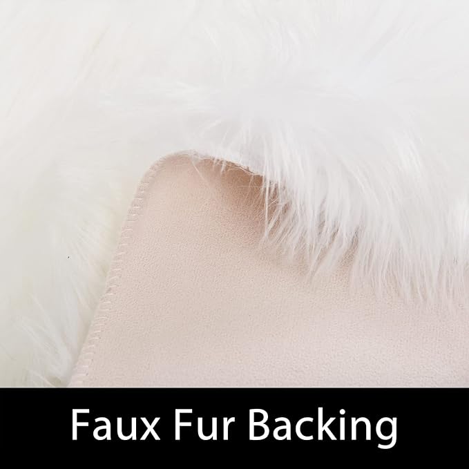 Latepis Off White 3x4 Area Rug Faux Sheepskin Fur Rug Washable Furry Rugs - Image 3