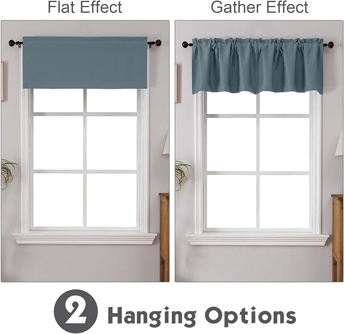 Chyhomenyc Stone Blue Valances for Window, Room Darkening Short Curtains for - Image 2