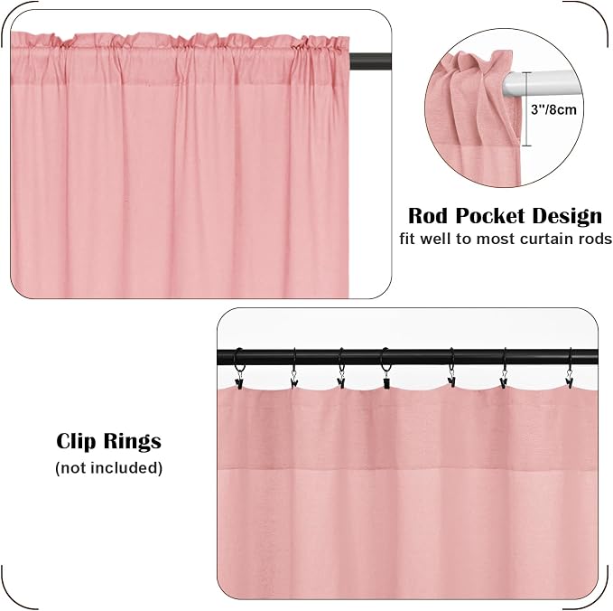 FRAMICS Farmhouse Valance Curtains, Boho Cotton Linen Kitchen Valance, Country - Image 8