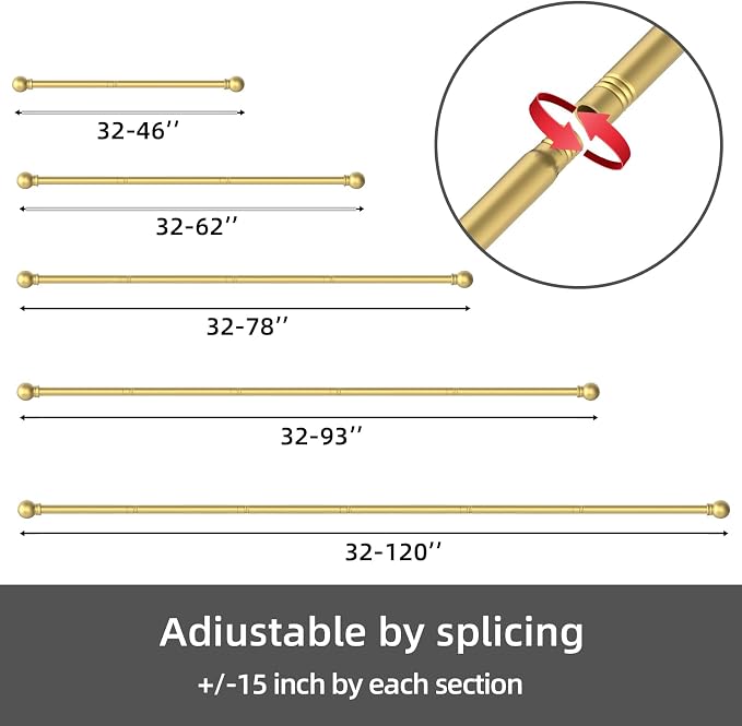 GXOACKJ Curtain Rods for windows 32-48 inch, 5/8 inch Decorative Gold Splicing - Image 6
