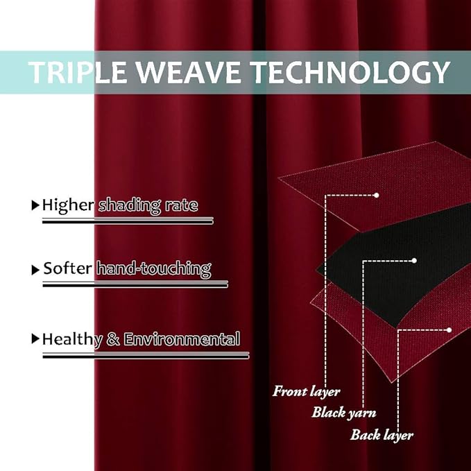 NICETOWN 100% Blackout Window Curtain Panels, Burgundy Red, Cold and Full Light - Image 6