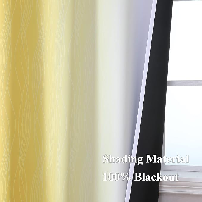 Estelar Textiler Yellow and Greyish White Gradient Blackout Curtains, Thermal - Image 5