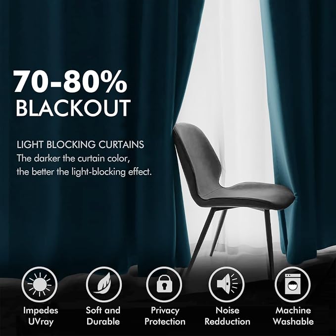 MIULEE Blue Velvet Curtains 108 Inches Length Extra Long Blackout Curtains - Image 4