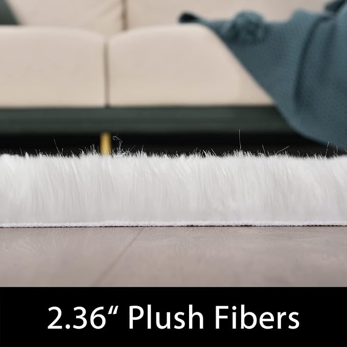 Latepis White Faux Fur Rug 8x10, Faux Fur Sheepskin Rug - Image 3