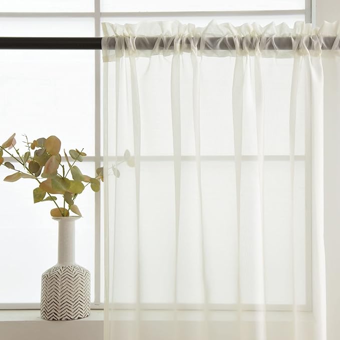 SpaceDresser Basic Rod Pocket Sheer Voile Window Curtain Panels White 1 Pair 2 - Image 3
