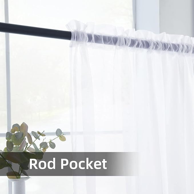 youleyar Sheer Rod Pocket Curtain Voile Draperies 2 Panels White Beige Black - Image 3