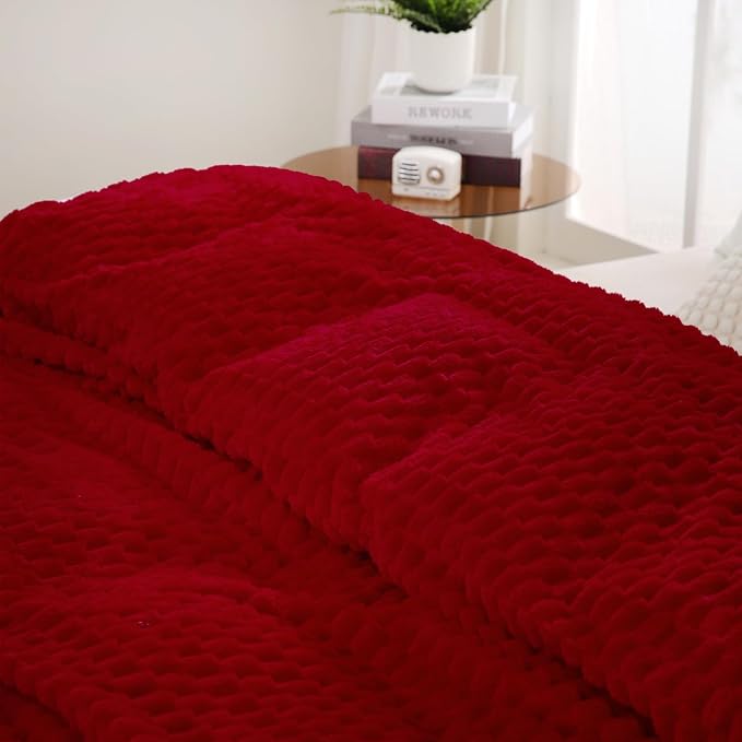 Puncuntex Red Throw Blanket 60"×80" inches Fuzzy 3D Jacquard Decorative Flannel - Image 4