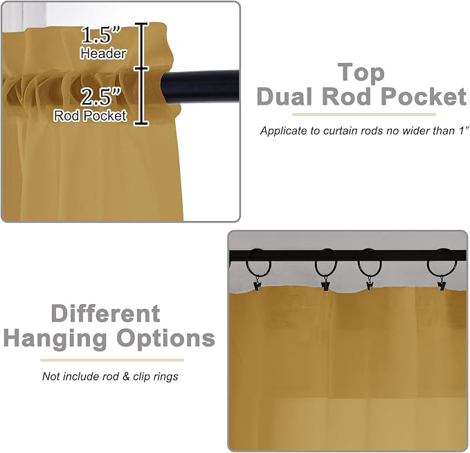 Gold Sheer Curtains 84 Inches Long 2 Panels, Soft Airy Light Filtering Curtains - Image 4