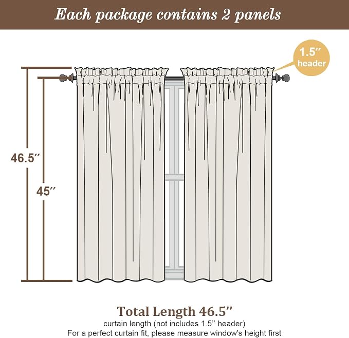 Chyhomenyc Navy Blue Short Curtains 45 Inch Length 2 Panels, Light Filtering - Image 4