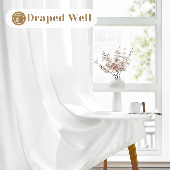 HOMEIDEAS Non-See-Through White Privacy Sheer Curtains, 52 X 54 Inches Long 2 - Image 6