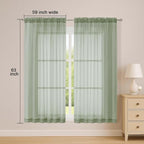 OWENIE Sheer Sage Green Curtains, Sheer Curtains 63 inch Length 2 Panels Set - Image 5