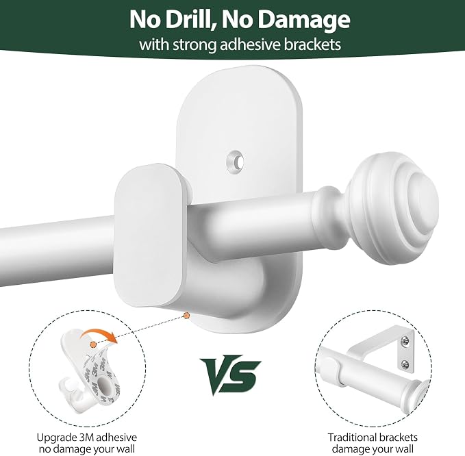KAMANINA White Curtain Rod No Drilling 32 to 58 Inches, 5/8 Inch Adjustable - Image 5