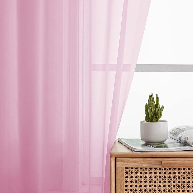 Sheer Pink Curtains for Bedroom Living Room 63 Inch Length 2 Panels, Airy Soft - Image 6