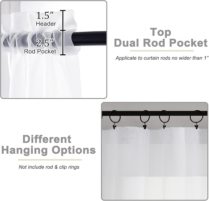 White Valances for Windows, Modern Solid Mini Small Window Curtains for Cafe - Image 4