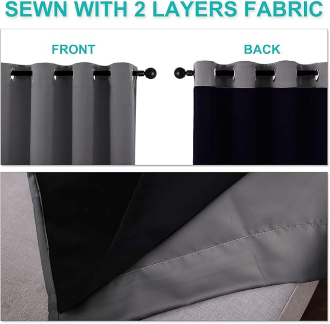 NICETOWN Grey 100% Blackout Curtains 2 Panels - Image 5