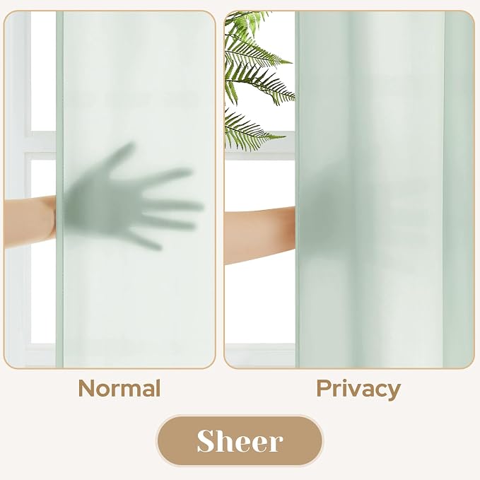 HOMEIDEAS Non-See-Through Sage Green Privacy Sheer Curtains, 52 X 63 Inches - Image 3
